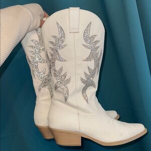 Betsey Johnson Bridal White Rhinestone Cowgirl Boots